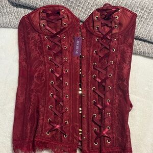 Adore Me Wine Lace-Up Corset Bustier
